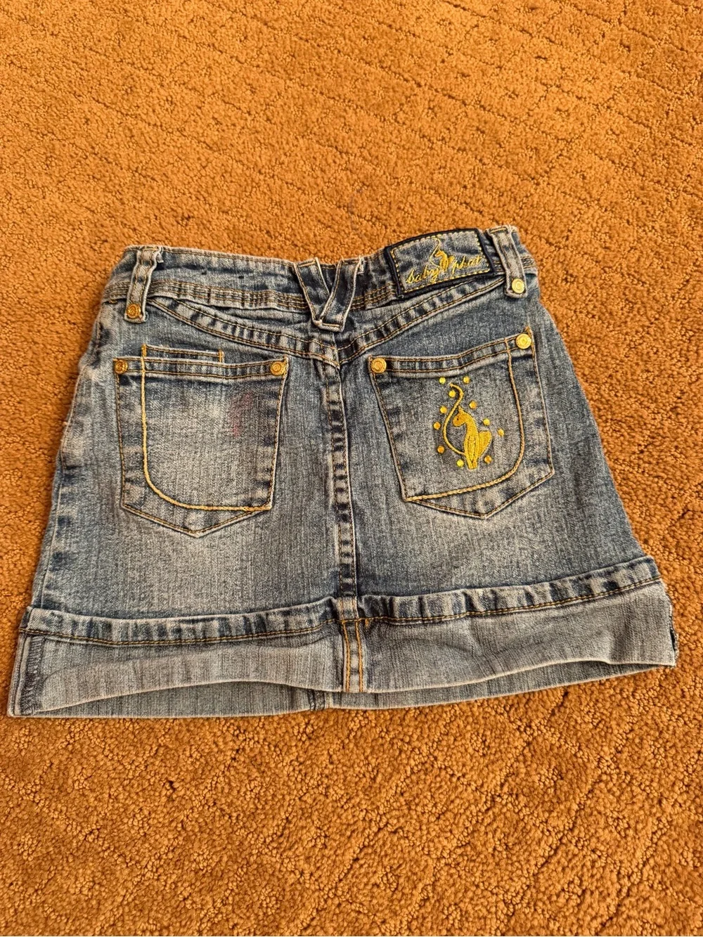 Y2K Baby Phat Denim Skirt Cat Logo Girls Size 6 Blue Jean Mini